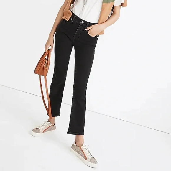 NWT Madewell Cali Demi Boot Jeans Mid Rise Stretch Crop in Starkey Wash Black 25 - Picture 1 of 10